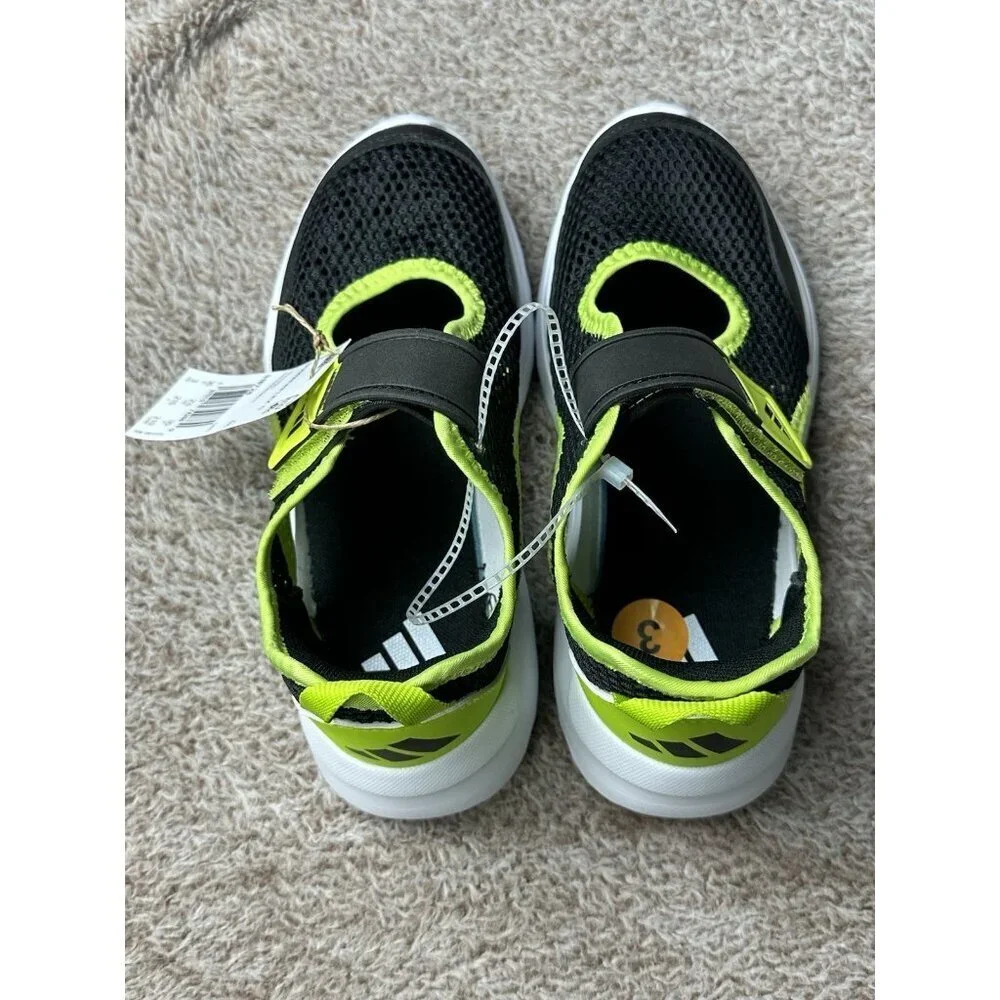 Adidas Summerflex C Kids Training Shoes Black Neon Yellow Mesh Slip On US 3 NWT